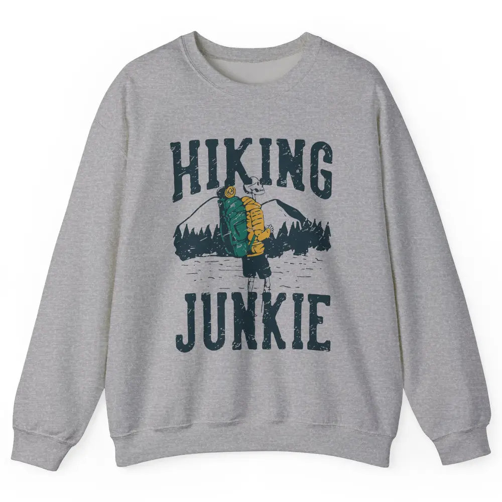 Retro Mountain Hiking Junkie Skeleton Nature Exploring Hiker Unisex Crewneck Sweatshirt