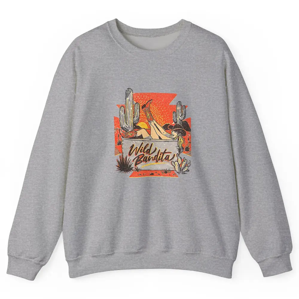 Retro Desert Cactus Cowgirl Hat Wild Bandita Cowboy Western Unisex Crewneck Sweatshirt