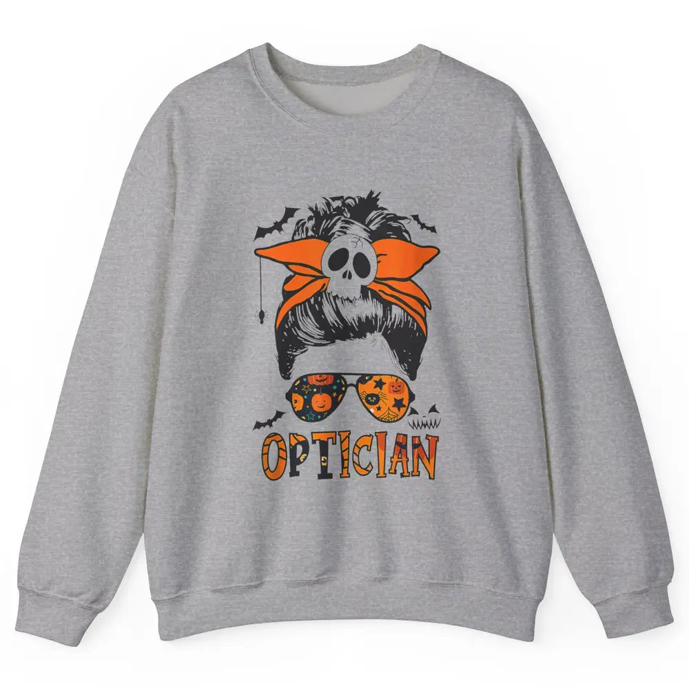 Optician Messy Hair Bun Eye Glasses Halloween Spooky Season Unisex Crewneck Sweatshirt