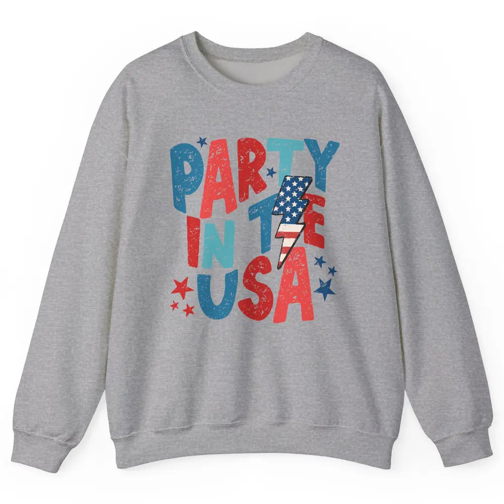 Party In The USA US Flag Lightning Bolt July 4th US Patriot Unisex Crewneck Sweatshirt