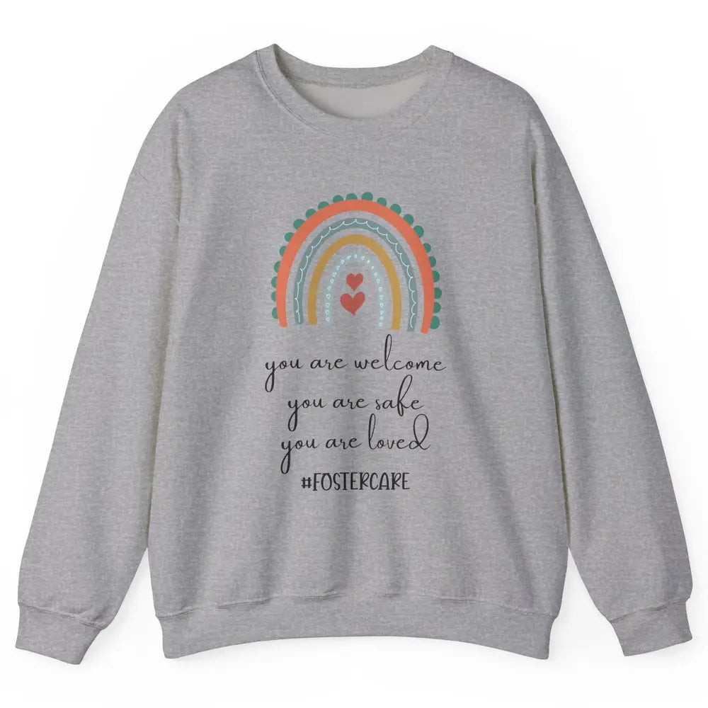 Rainbow Heart You Are Safe Loved Be The Village Foster Care Unisex Crewneck Sweatshirt