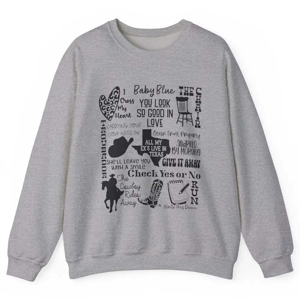 Retro Cowboy Boots Hat Texas Map Western Country Music Unisex Crewneck Sweatshirt