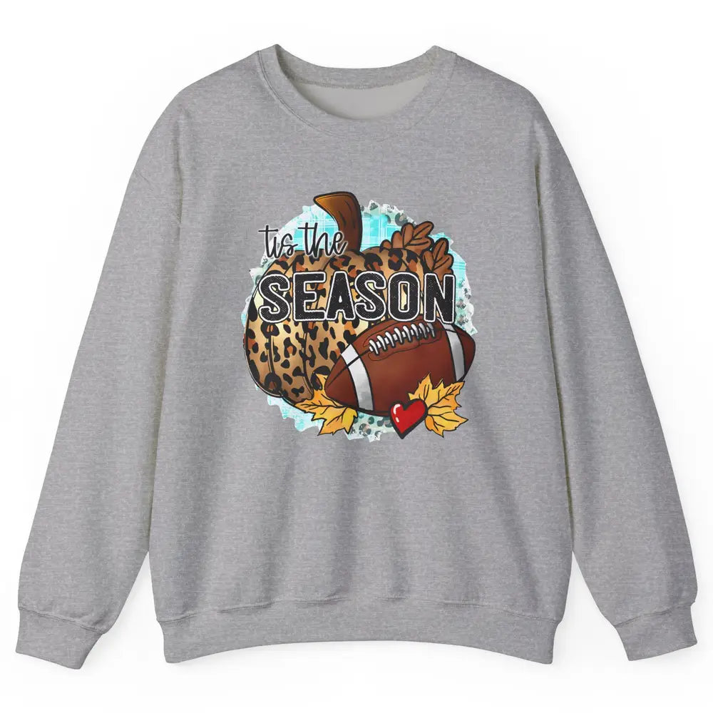 Leopard Football Pumpkin Tis The Season Fall Leaves Autumn Unisex Crewneck Sweatshirt
