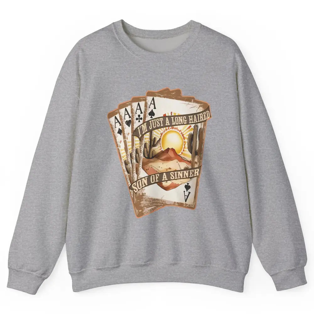 Retro Desert Sunset Long Haired Son Of Sinner Cards Western Unisex Crewneck Sweatshirt