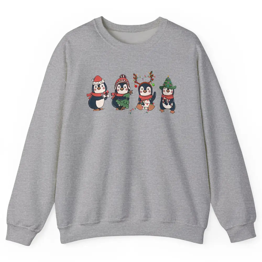 Penguin Merry Christmas Cute Penguin Xmas Lights Winter Unisex Crewneck Sweatshirt