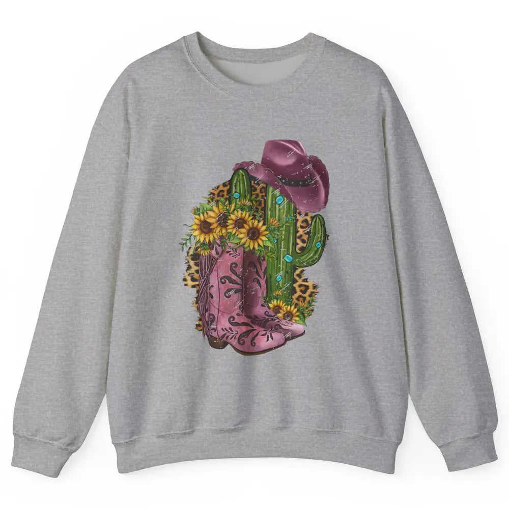 Retro Cowboy Boots & Hat Sunflower Let's Go Girls Cowgirls Unisex Crewneck Sweatshirt