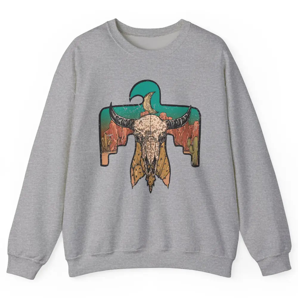 Retro Boho Bull Skull Desert Cactus Eagle Western Country Unisex Crewneck Sweatshirt
