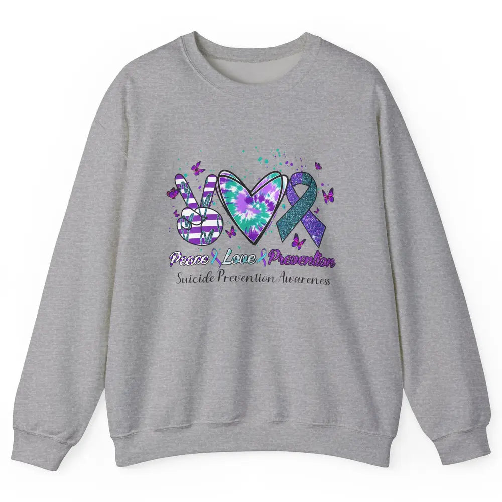 Peace Love Prevention Teal Purple Ribbon Suicide Awareness Unisex Crewneck Sweatshirt