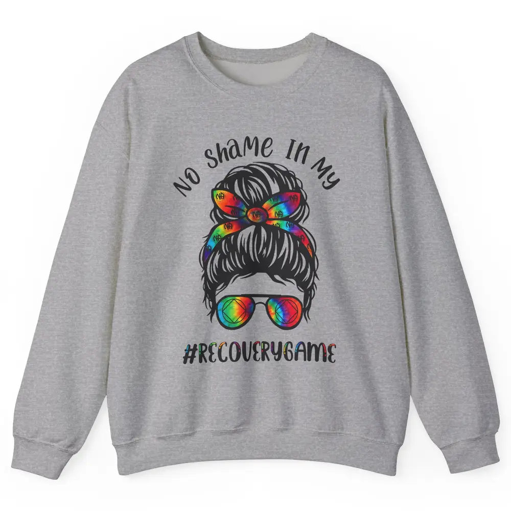 No Shame In My Recovery Game Messy Hair Bun Sober Supporter Unisex Crewneck Sweatshirt