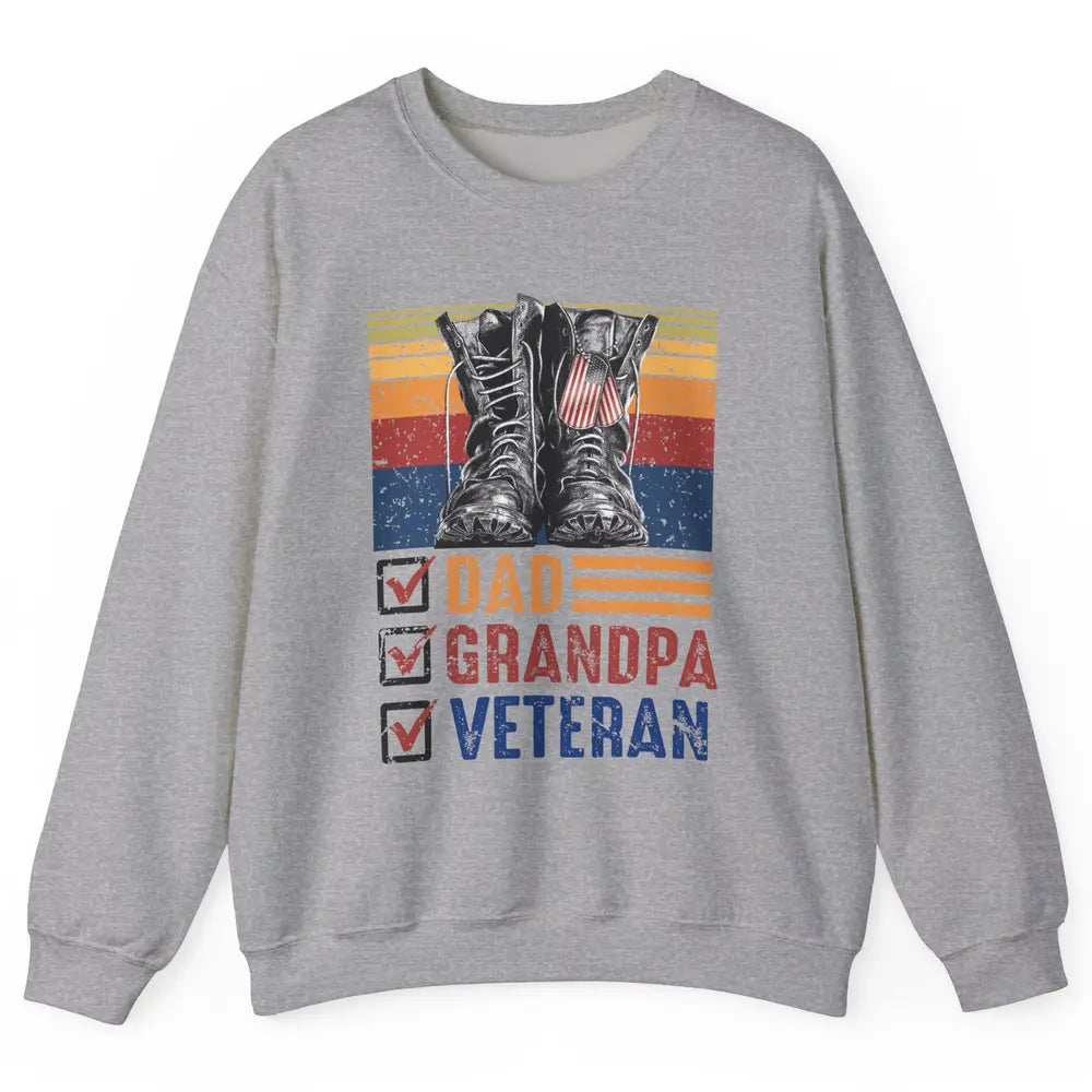 Retro US Flag Combat Boots Dad Grandpa Veteran Day Memorial Unisex Crewneck Sweatshirt