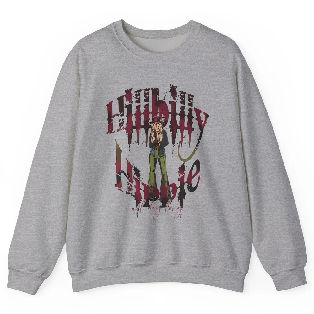 Retro Cowgirl Hillbilly Hippie All Day Long Western Country Unisex Crewneck Sweatshirt