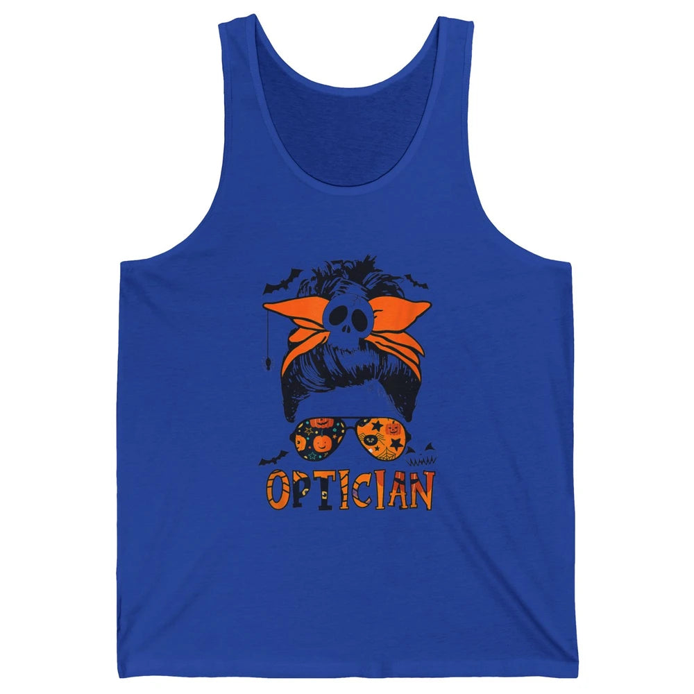 Optician Messy Hair Bun Eye Glasses Halloween Spooky Season Unisex Jersey Tank