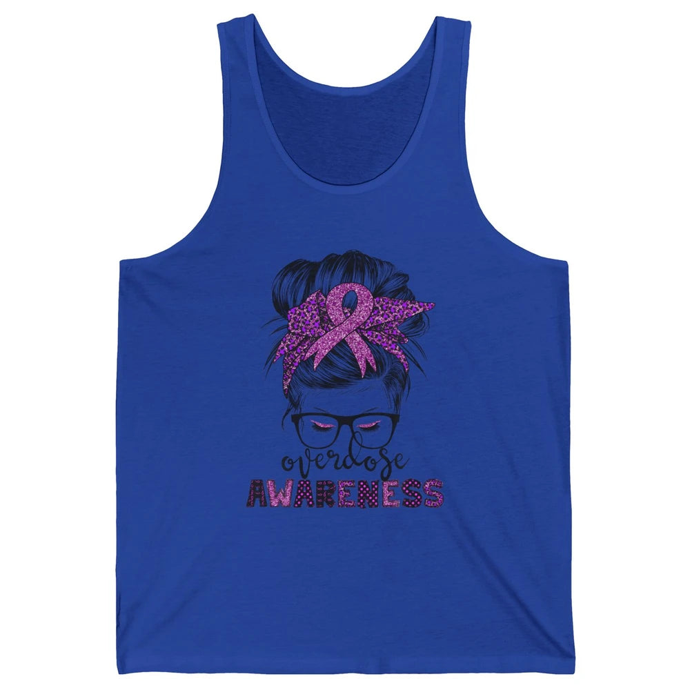 Overdose Awareness Messy Hair Bun Purple Leopard Warrior Unisex Jersey Tank