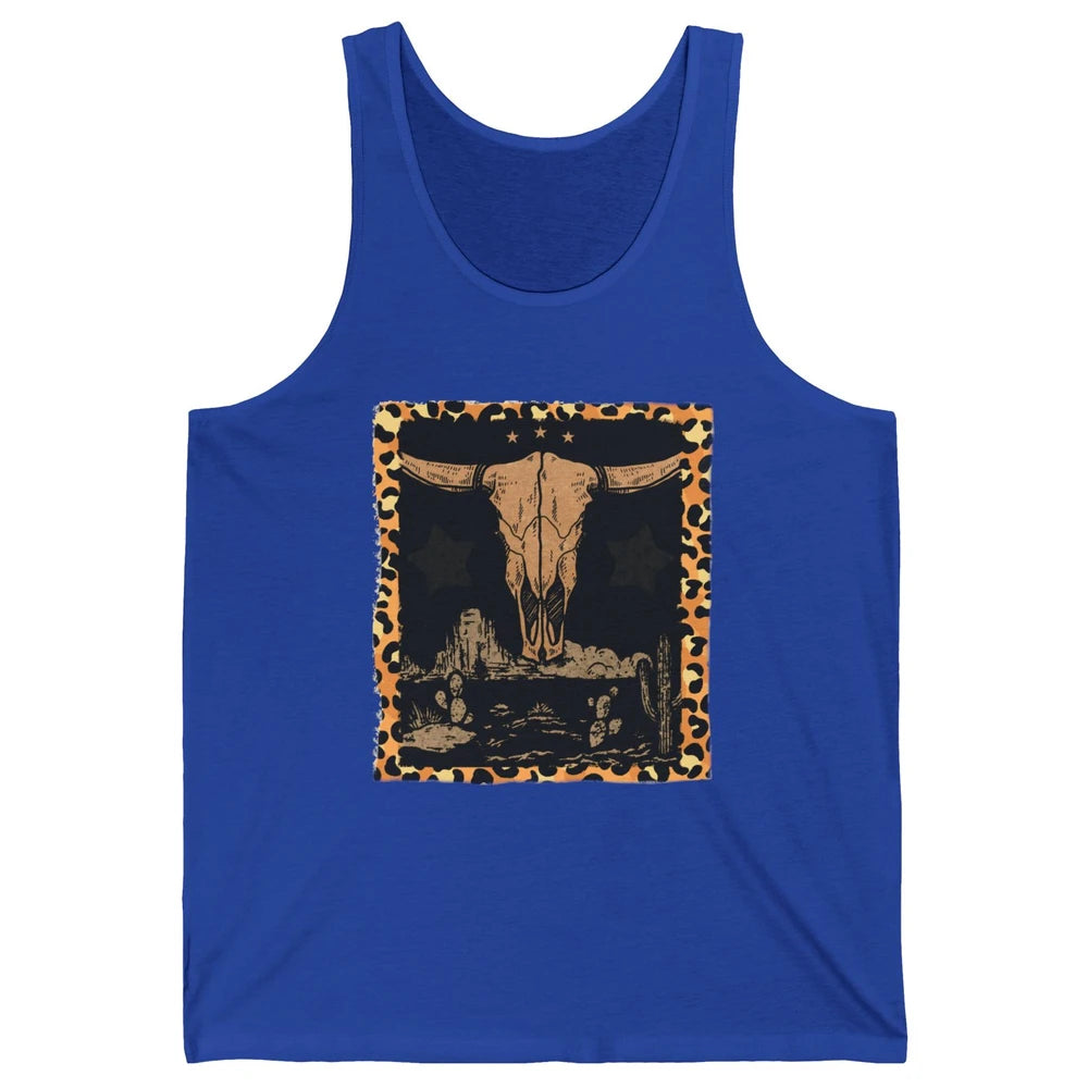 Retro Desert Cactus Cow Horn Skull Western Country Cowboy Unisex Jersey Tank