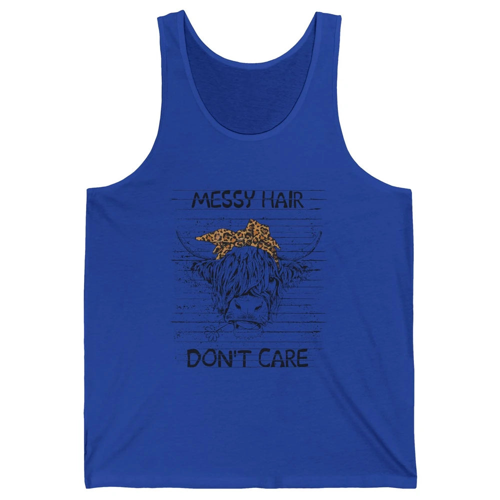 Highland Cow Leopard Bandana Messy Hair Don't Care Western Unisex Jersey Tank