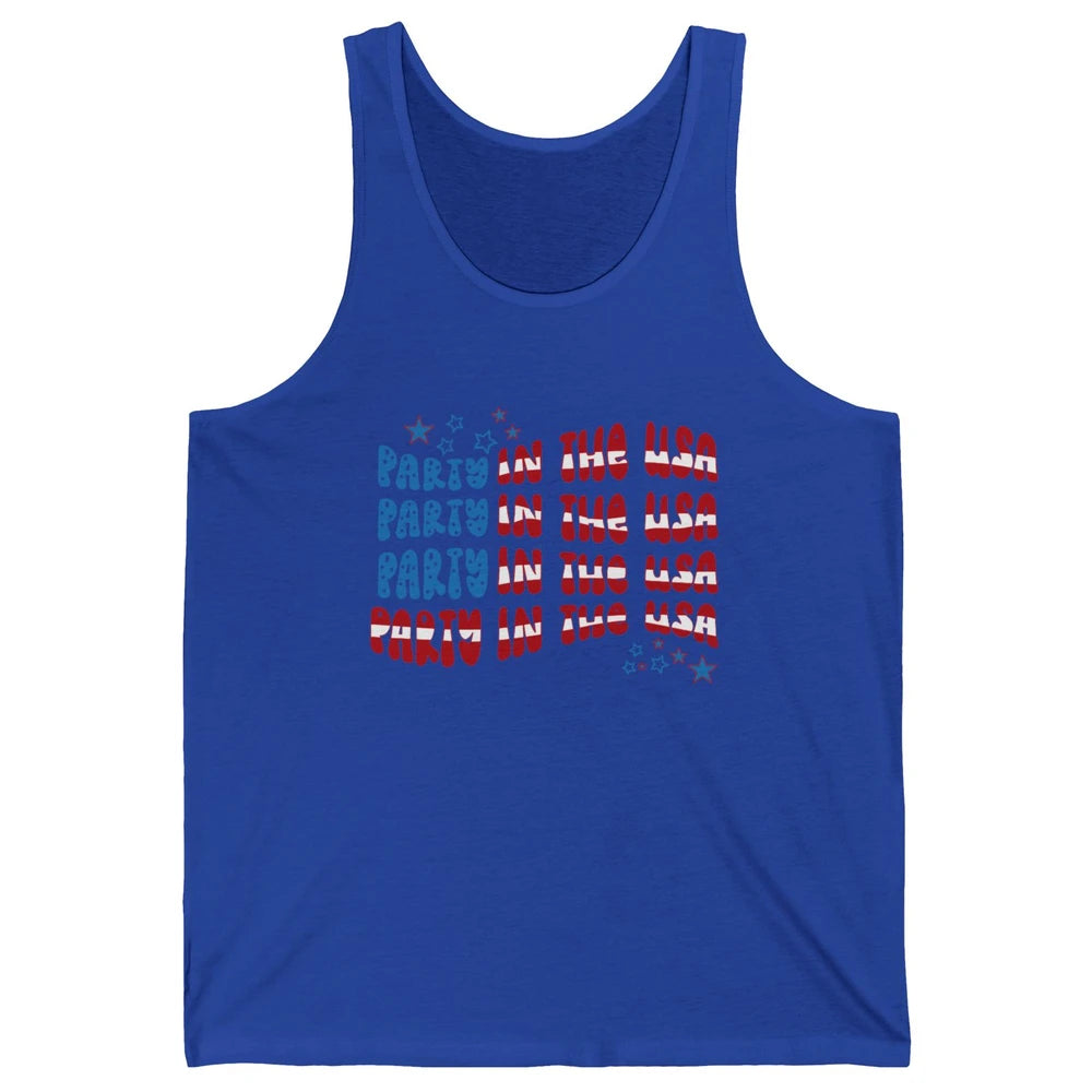 Retro July 4th Party In The USA Retro Stripe Star US Patriot Unisex Jersey Tank