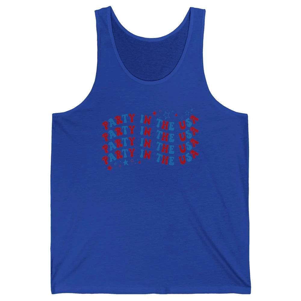 Retro July 4th Party In The USA Stripe Star American Patriot Unisex Jersey Tank