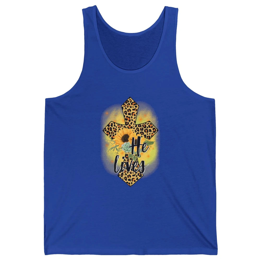 He Lives Sunflowers Faith Cross Christian Bible Religious Unisex Jersey Tank