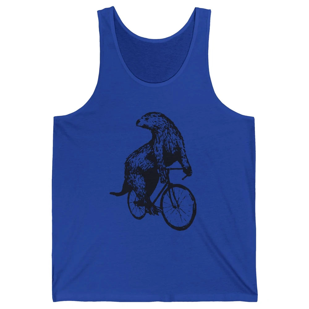 Otter Riding A Bicycle Funny Bike Rider Cute Otters Vintage Unisex Jersey Tank