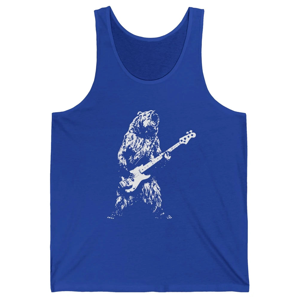 Retro Bear Playing Bass Guitar Bear Guitarist Music Lovers Unisex Jersey Tank