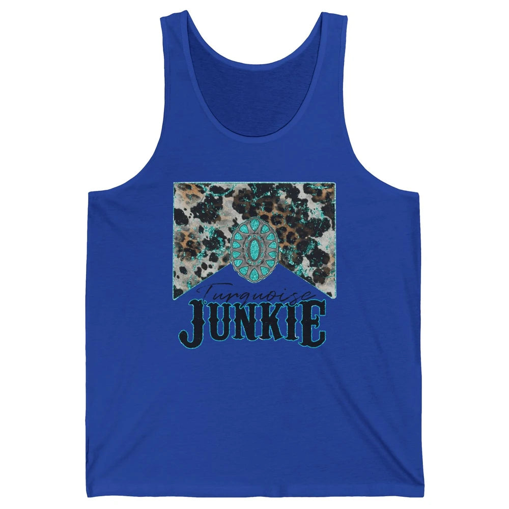 Retro Leopard Turquoise Junkie Gemstone Western Country Unisex Jersey Tank
