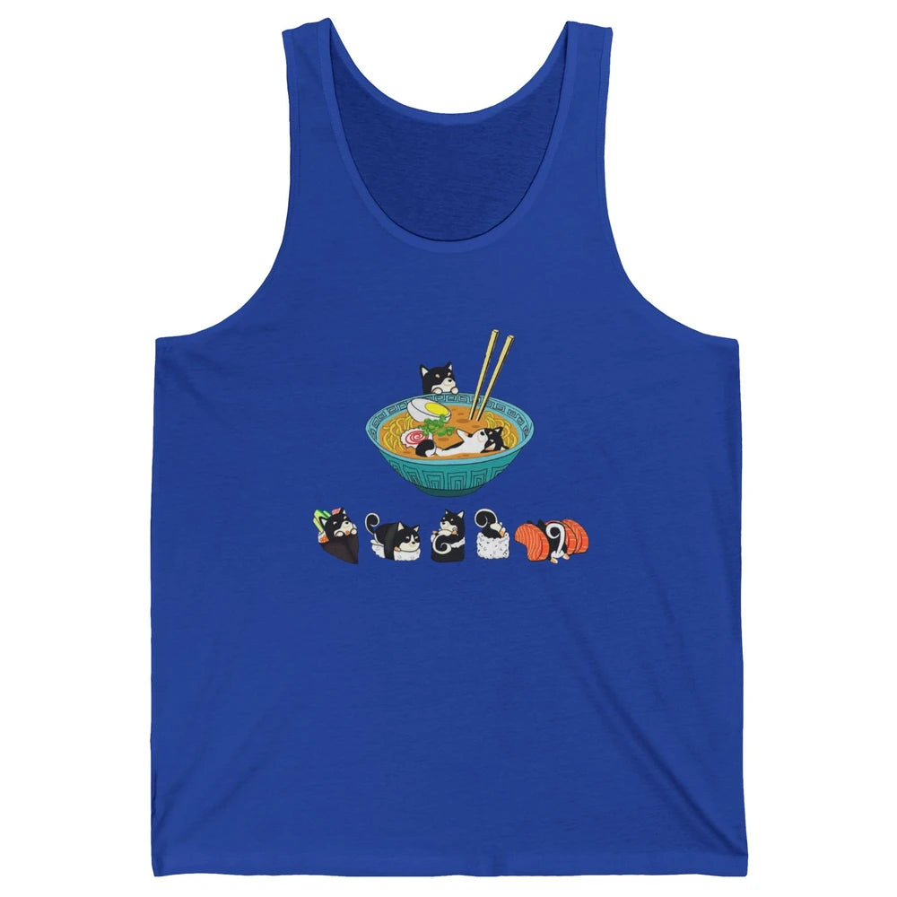 Funny Black Shiba Inu Sushi Ramen Bowl Japanese Kawaii Dog Unisex Jersey Tank