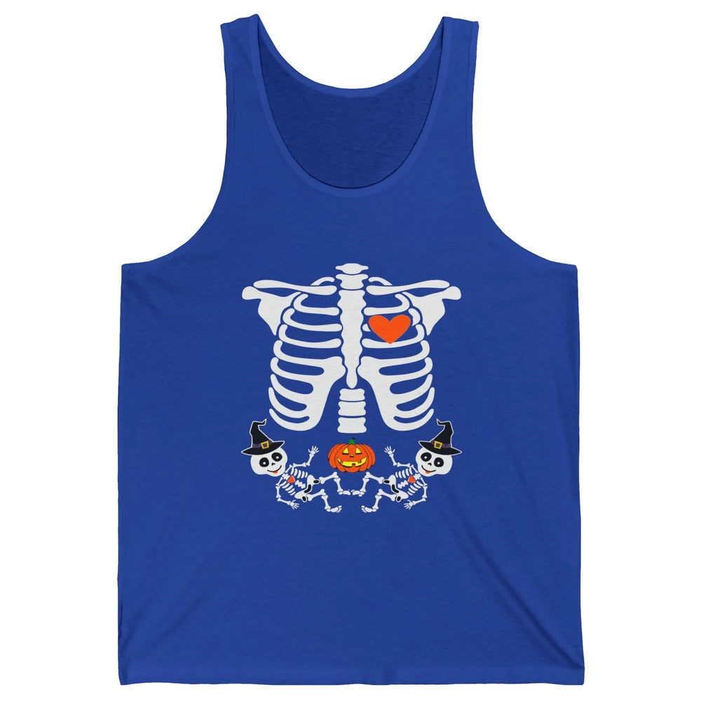 Pregnant Halloween Skeleton Baby Twins Witch Pumpkin Costume Unisex Jersey Tank