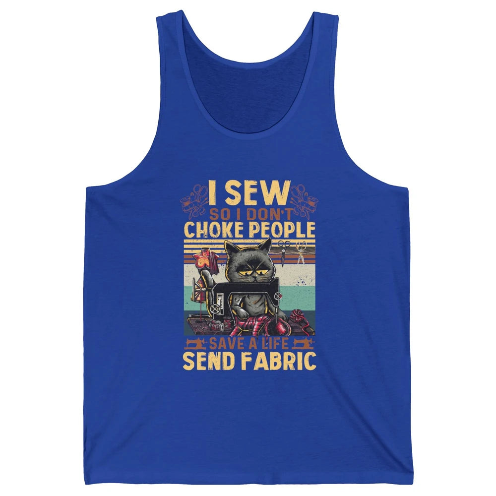 Retro Black Cat I Sew So I Dont Choke People Sewing Quilting Unisex Jersey Tank