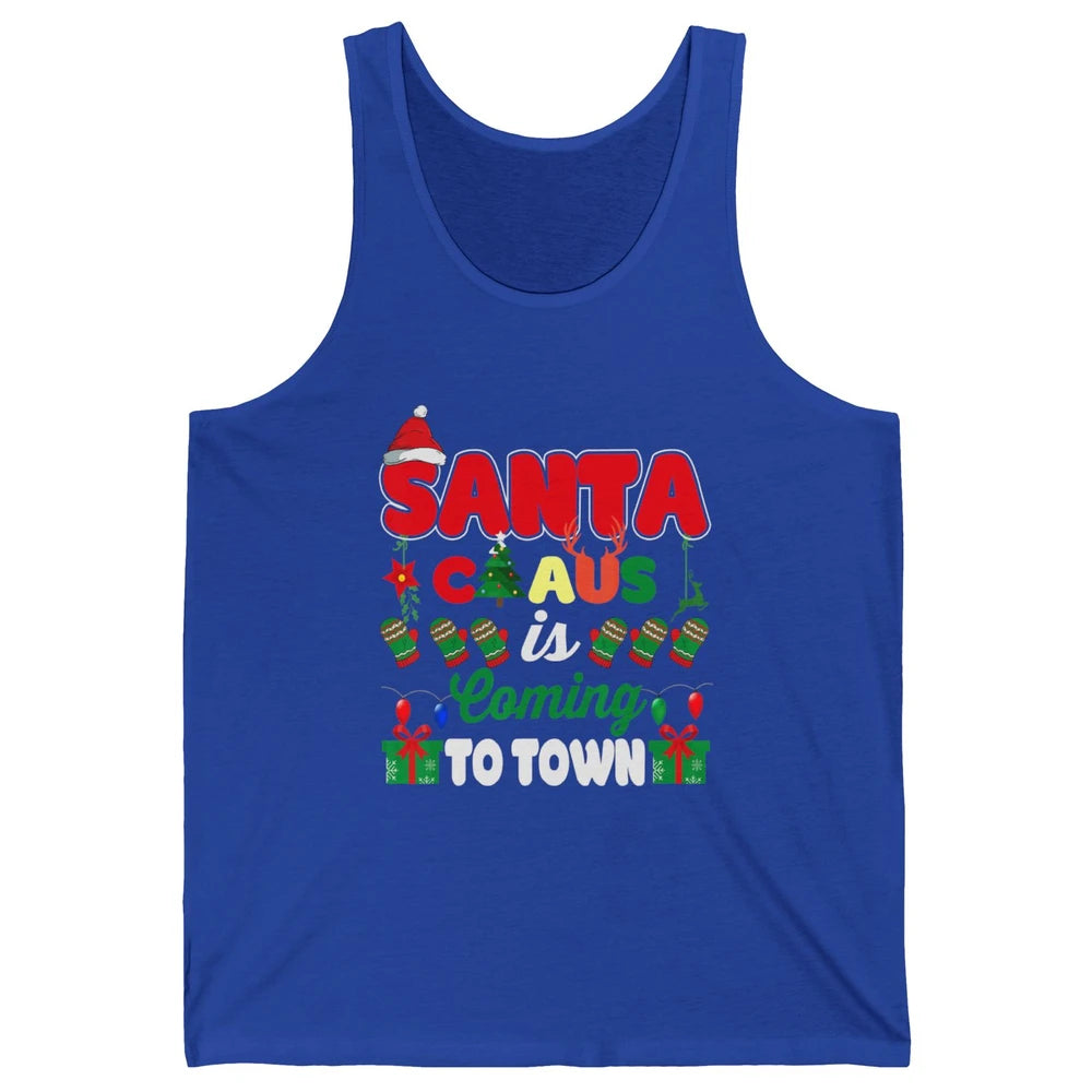 Merry Christmas Santa Claus Coming To Town Retro Xmas Lights Unisex Jersey Tank