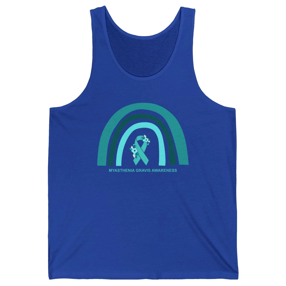 Myasthenia Gravis Awareness Floral Teal Ribbon Rainbow Unisex Jersey Tank