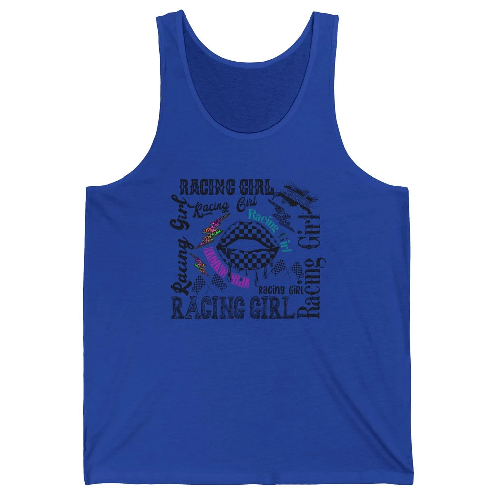Racing Girl Lips It's Race Day Race Flag Race Lips Girl Gift Unisex Jersey Tank