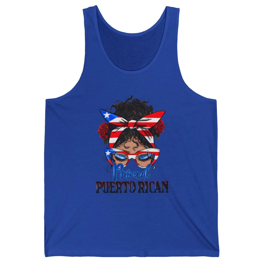 Proud Puerto Rican Girl Messy Bun Hair Puerto Rico Flag Unisex Jersey Tank