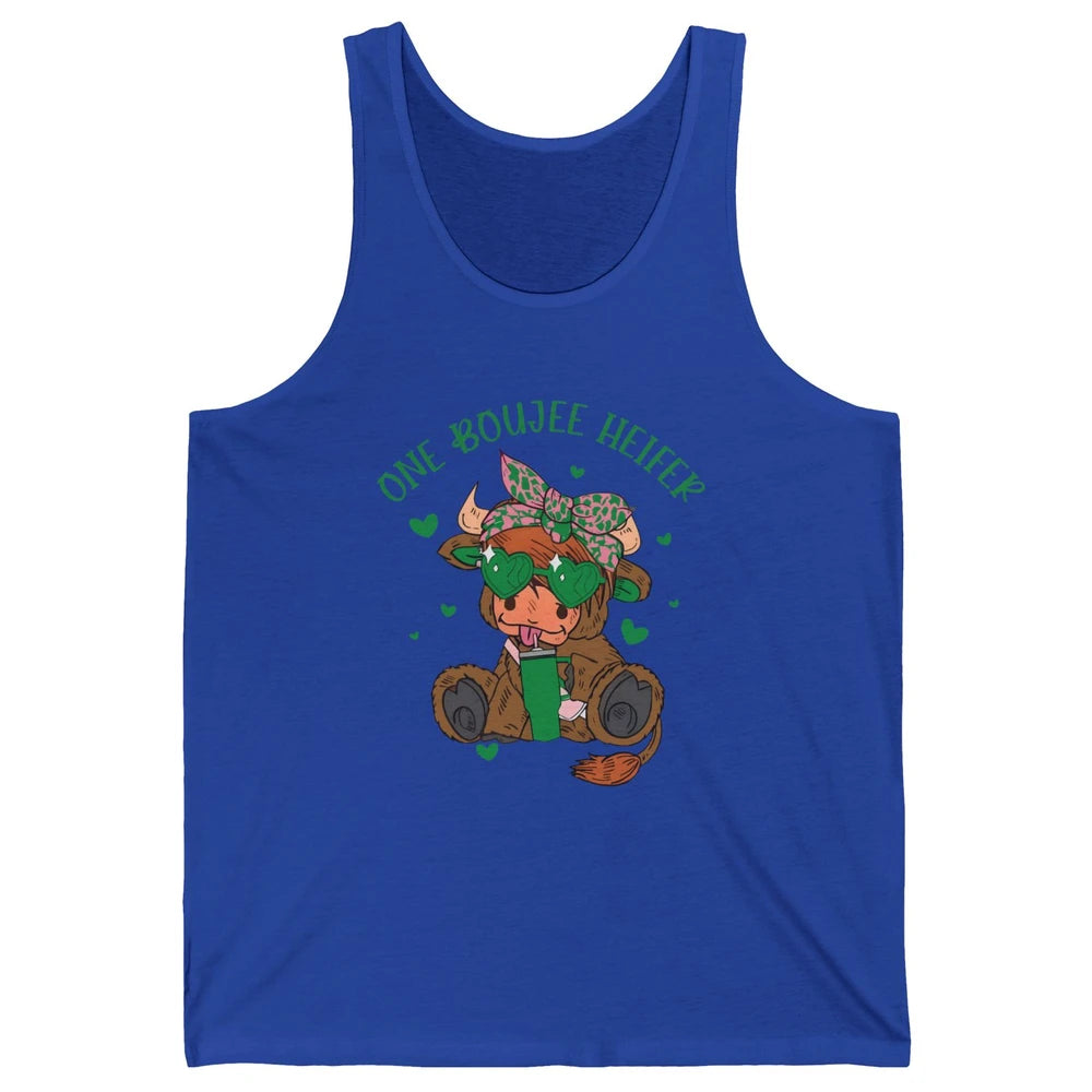 St Patricks Highland Cow One Boujee Heifer Shamrock St Paddy Unisex Jersey Tank