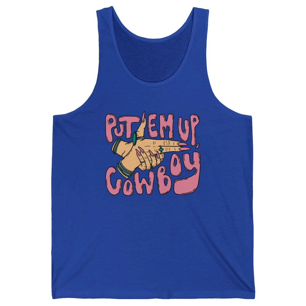 Retro Turquoise Cowgirl Hands Put 'Em Up Cowboy Western Girl Unisex Jersey Tank