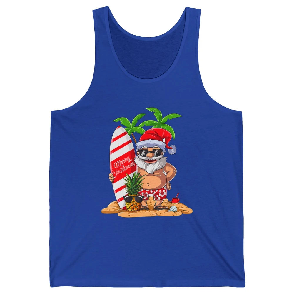 Christmas in July Santa Hawaii Surfing Summer Christmas Unisex Jersey Tank
