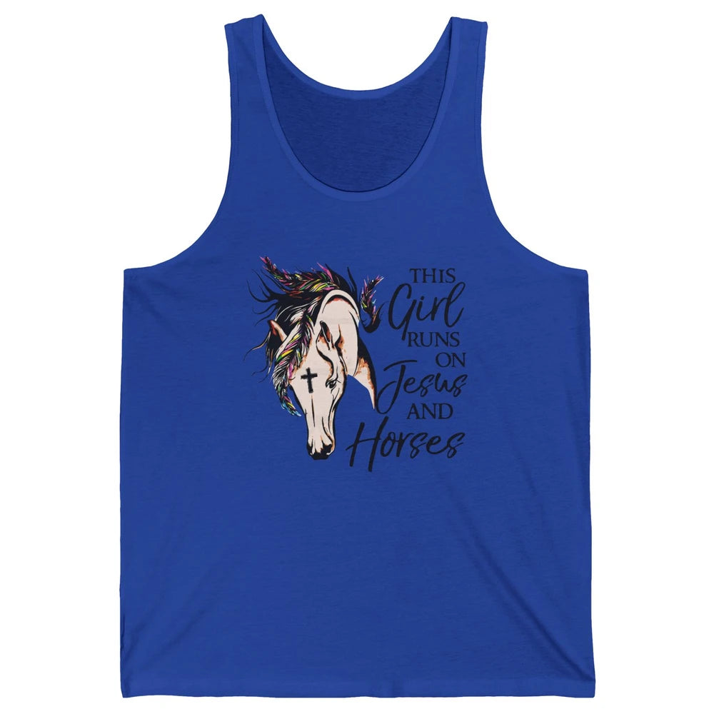 Christian This Girl Runs On Jesus And Horses Western Cowgirl Unisex Jersey Tank