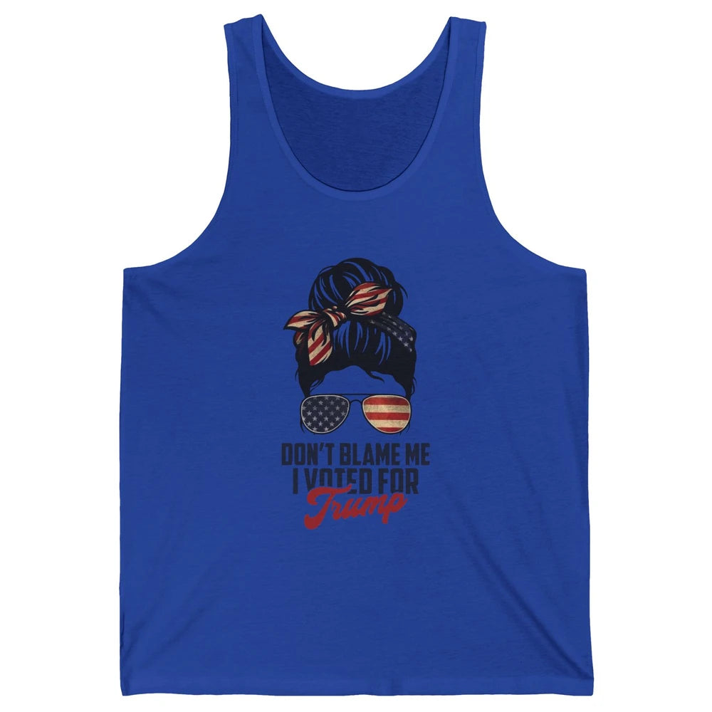 Retro Messy Bun US Flag Glasses I Voted For Trump Republican Unisex Jersey Tank