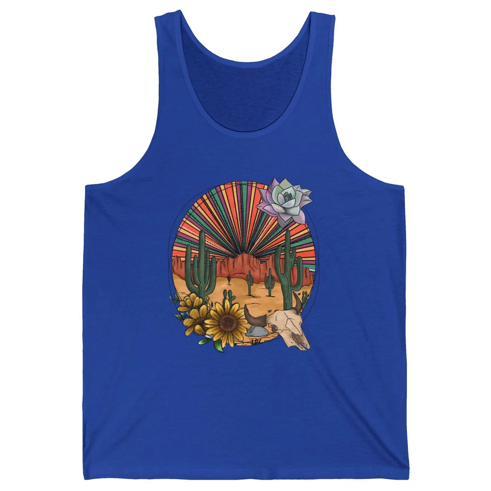 Retro Desert Western Cowboy Boho Skull Cactus Country Cowboy Unisex Jersey Tank