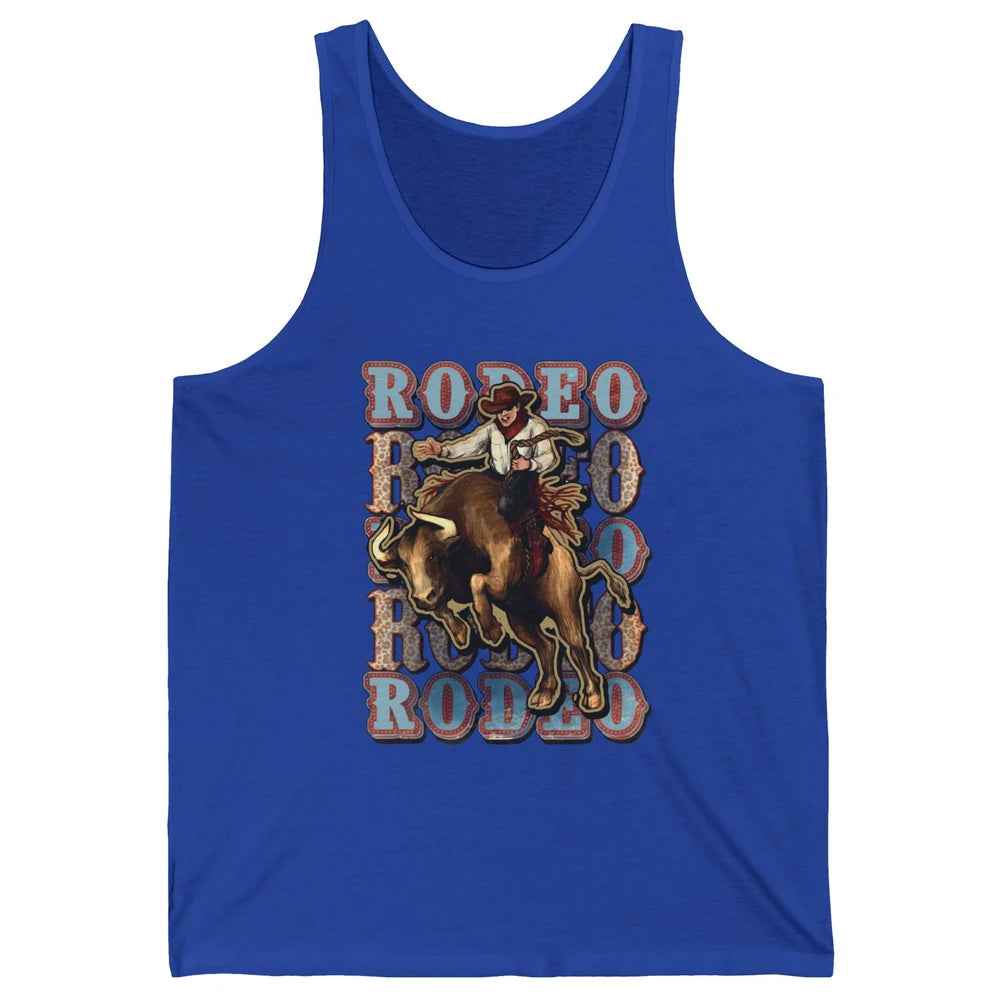 Leopard Cowboy Bull Riding Rodeo Dad Western Country Cowboy Unisex Jersey Tank