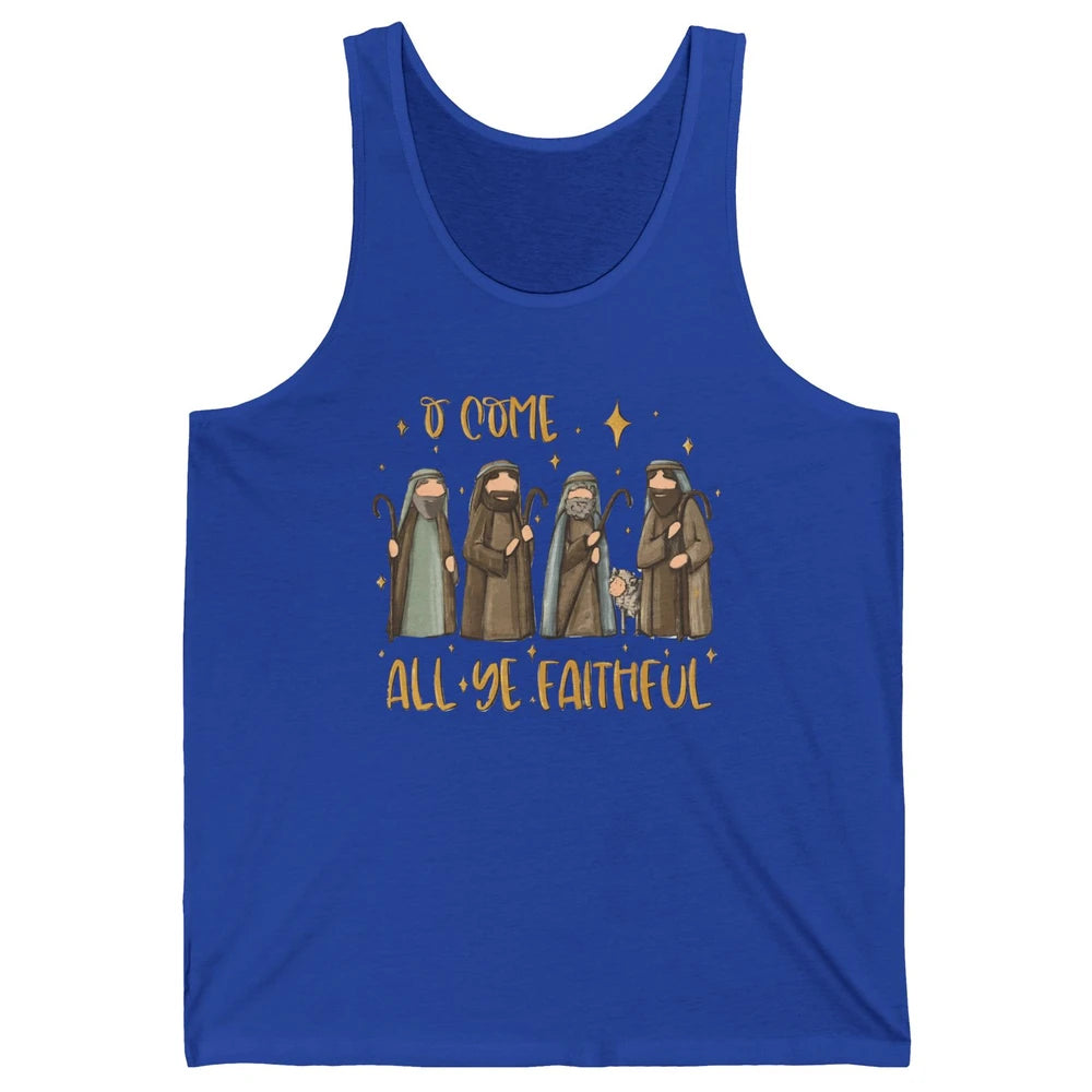 Retro Christmas O Come All Ye Faithful Christian Jesus Faith Unisex Jersey Tank