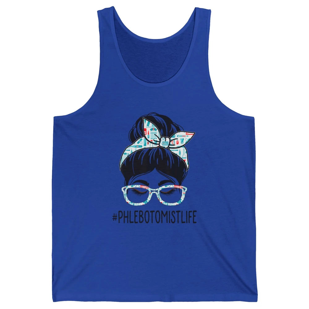 Phlebotomist Messy Hair Bun Vein Lab Woman Phlebotomy Nurse Unisex Jersey Tank