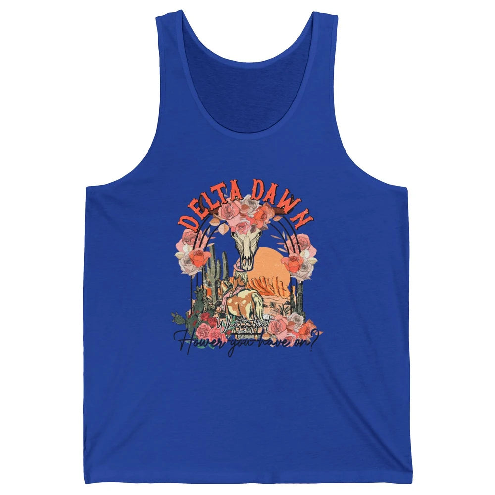 Retro Bull Skull Desert Cowgirl Delta Dawn Western Country Unisex Jersey Tank