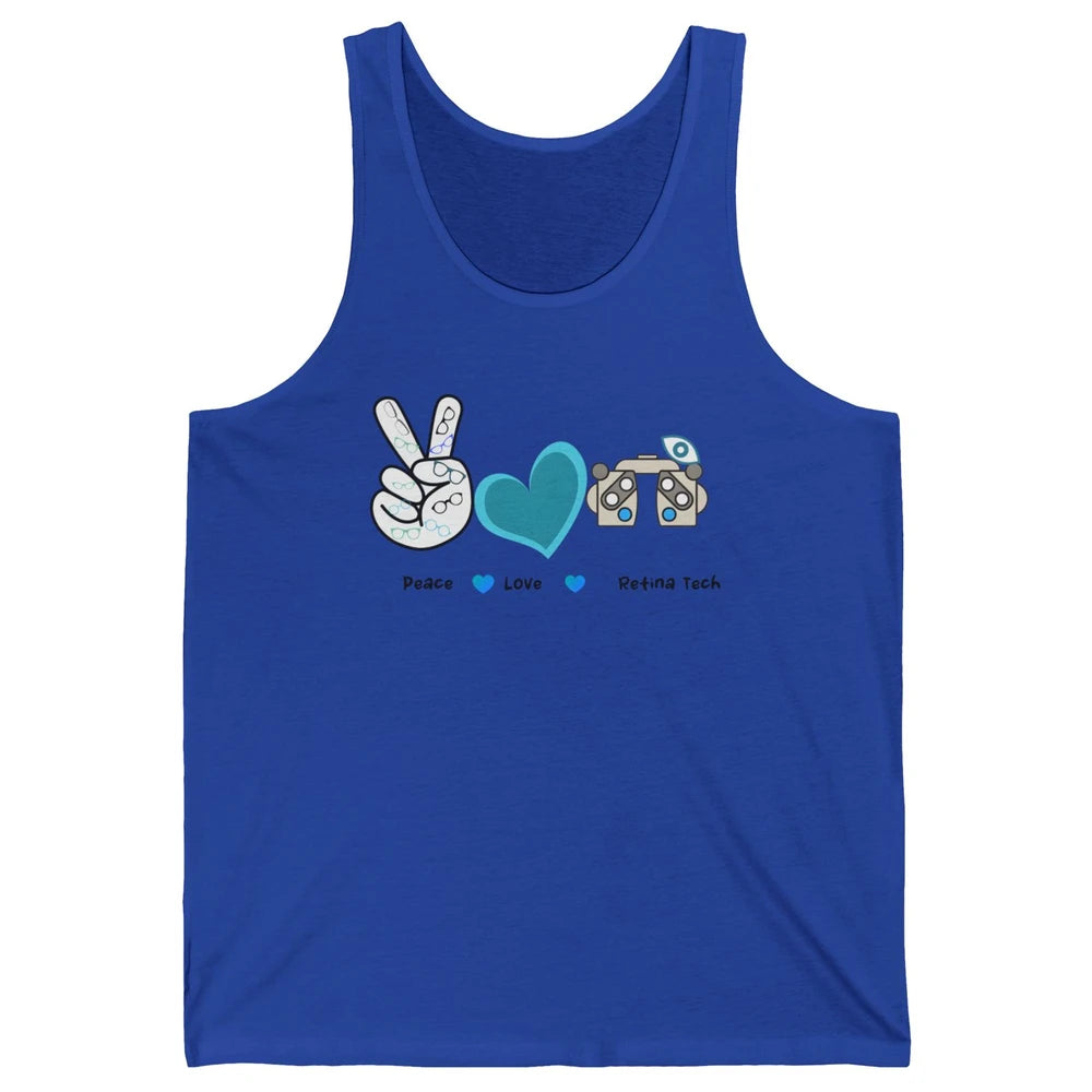 Peace Love Retina Tech Eye Chart Optometrist Optician Life Unisex Jersey Tank
