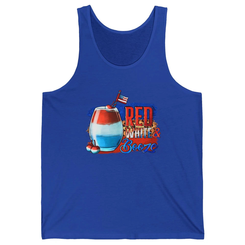 Red White & Booze Leopard US Flag 4th of July American Booze Unisex Jersey Tank