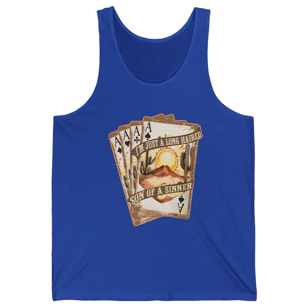 Retro Desert Sunset Long Haired Son Of Sinner Cards Western Unisex Jersey Tank