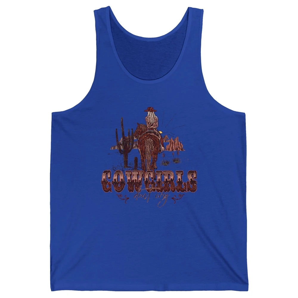 Retro Desert Cactus Cowgirl Don't Cry Western Country Rodeo Unisex Jersey Tank