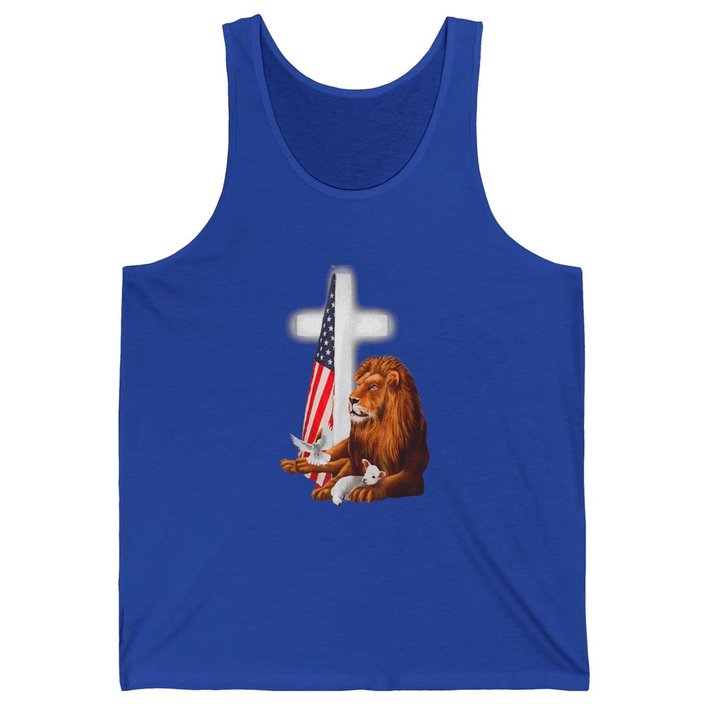 Patriotic Christian Lamb Bible Verse Lion Cross Religious Unisex Jersey Tank