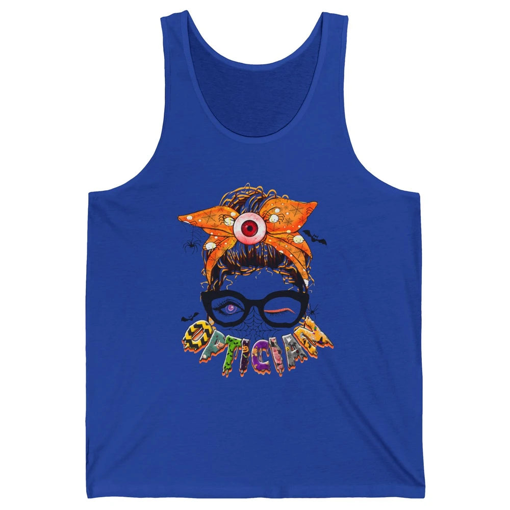 Optician Halloween Women Messy Bun Optometrist Ophthalmic Unisex Jersey Tank