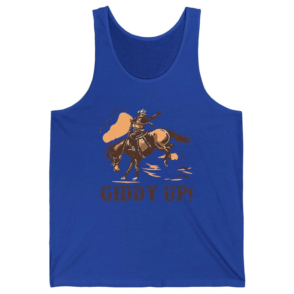 Retro Cowboy Rodeo Giddy Up Hold Your Horses Western Country Unisex Jersey Tank