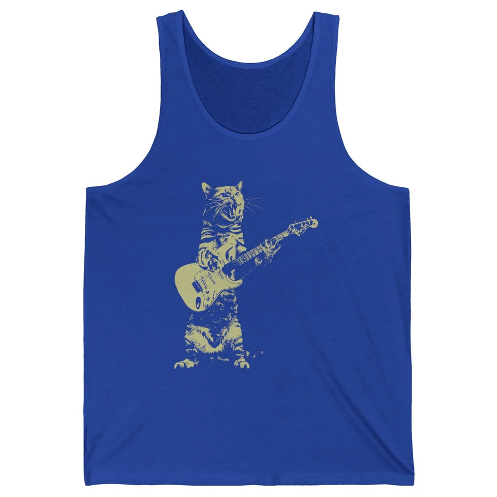 Retro Cat Playing Guitar Cat Guitarist Music Lovers Cat Mom Unisex Jersey Tank